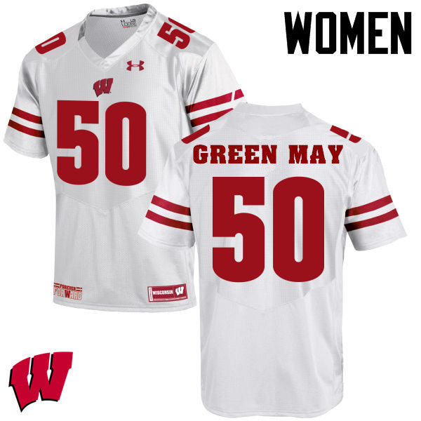 Wisconsin Badgers Women's #50 Izayah Green-May NCAA Under Armour Authentic White College Stitched Football Jersey HM40I28XE